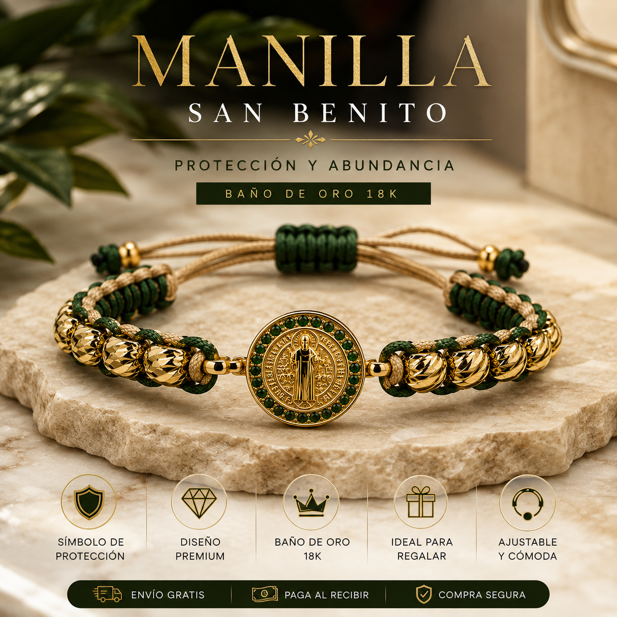 PULSERA SAN BENITO BAÑO DE ORO