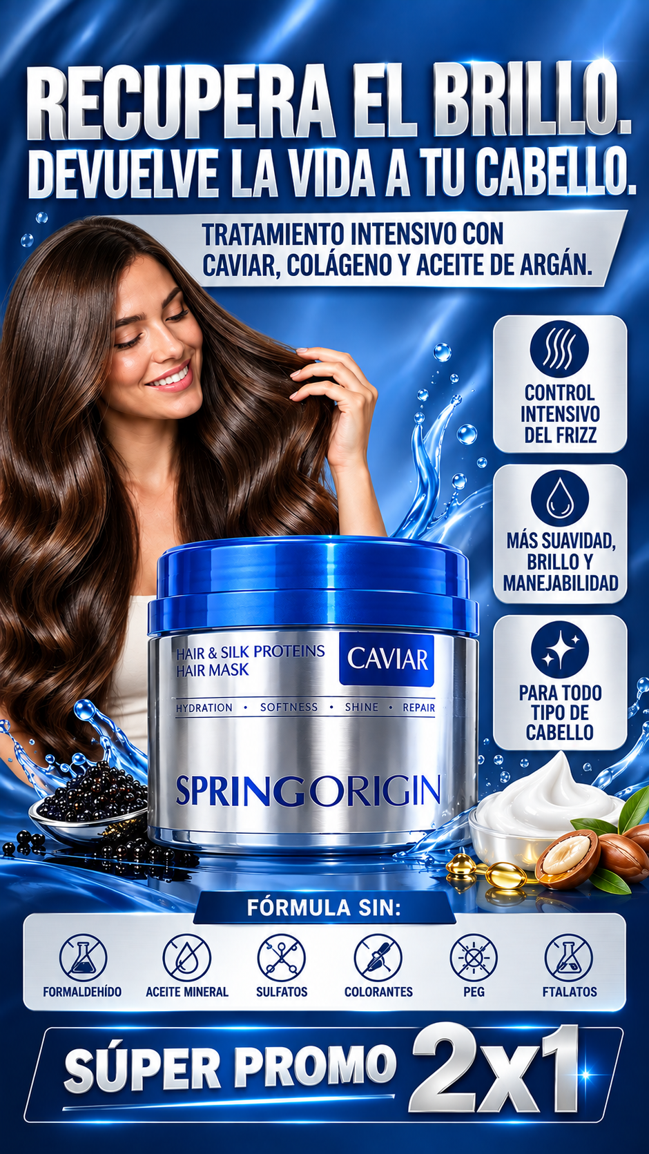 Spring Origin - Mascarilla Capilar de Caviar, Colágeno y Aceite de Argán