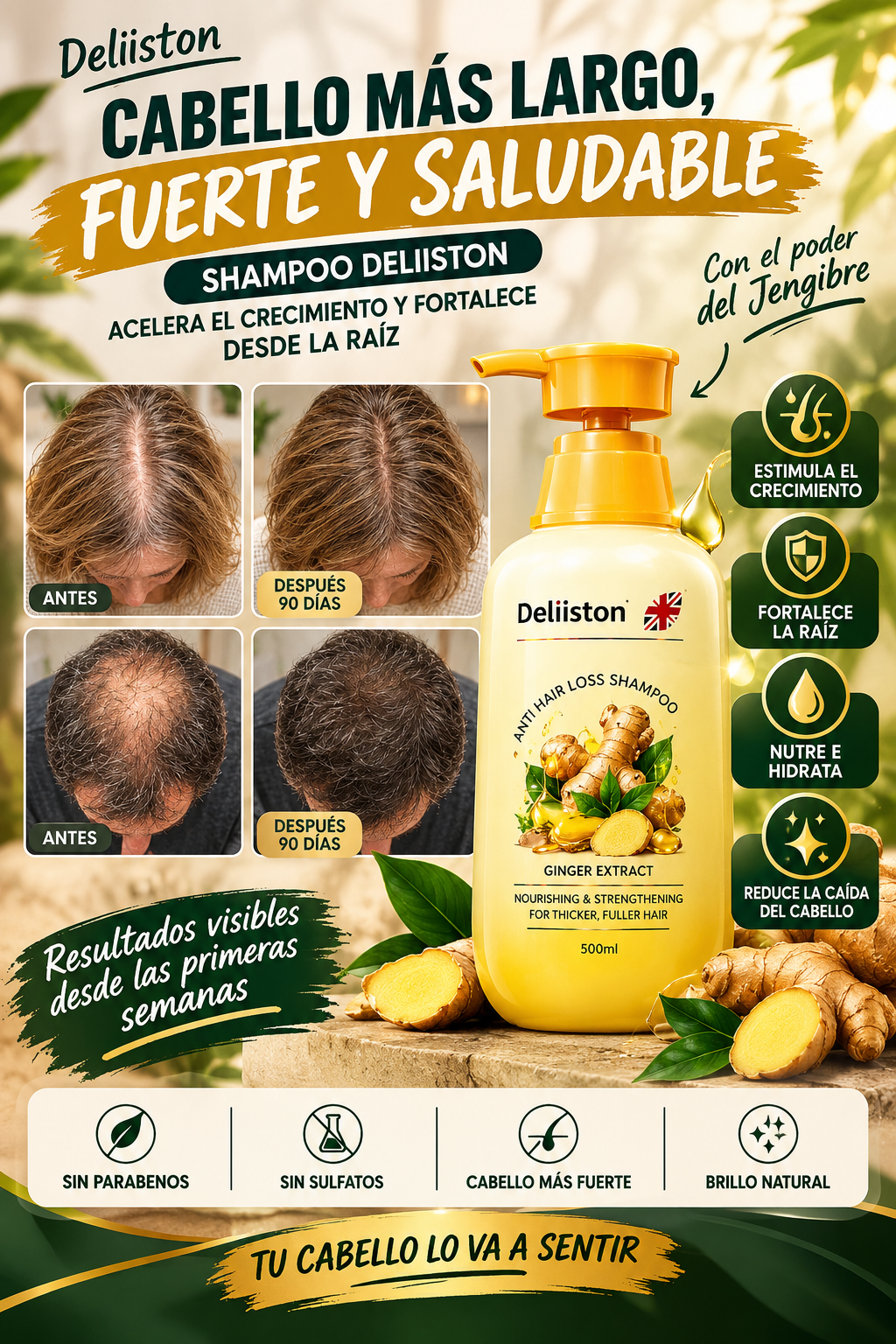 Deliiston - Shampoo de Jengibre